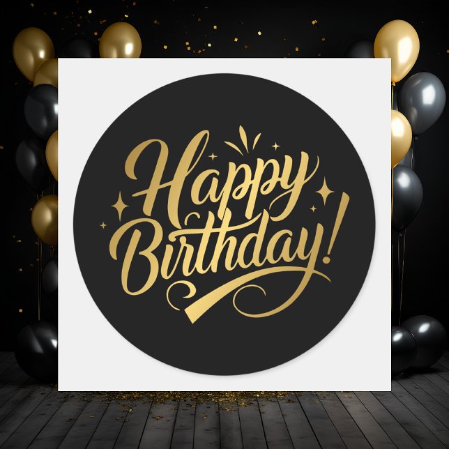 Modern Simple Elegant Happy Birthday  Classic Round Sticker (Creator Uploaded)