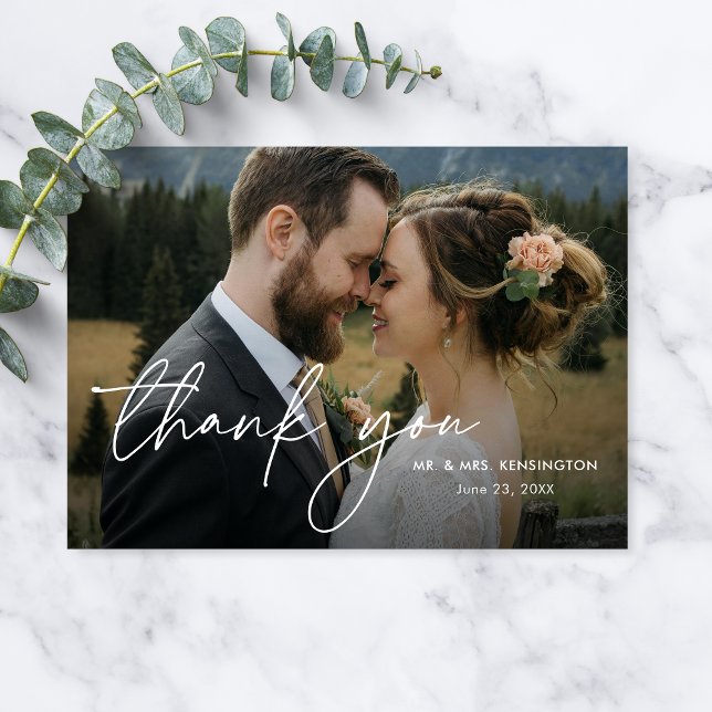 Modern Simple Elegant Horizontal Photo Wedding Thank You Card (Creator Uploaded)