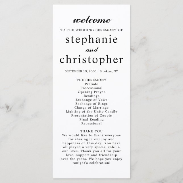 Modern Simple Elegant Minimal Black Script Wedding Programme (Front)