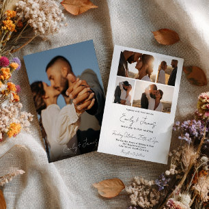 Modern Simple Elegant Minimalist 5 Photo Wedding Invitation