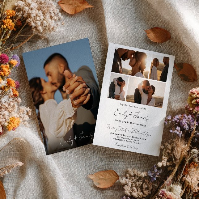 Modern Simple Elegant Minimalist 5 Photo Wedding Invitation (Modern Simple Elegant Minimalist 5 Photo Wedding Invitation)