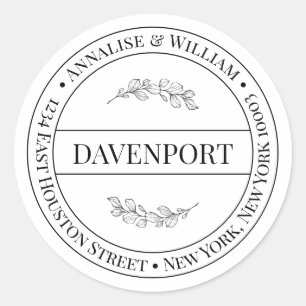 Modern Simple Elegant Minimalist Return Address Classic Round Sticker