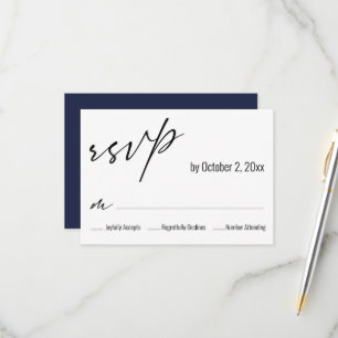 Modern Simple Elegant Navy Blue Back Wedding RSVP Card