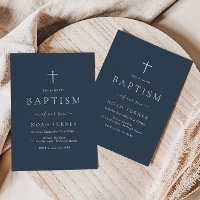 Modern Simple Elegant Navy Blue Baptism