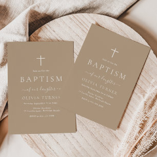 Modern Simple Elegant Pale Taupe Baptism Invitation