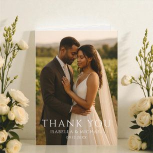 Modern Simple Elegant Photo Wedding Thank You Card