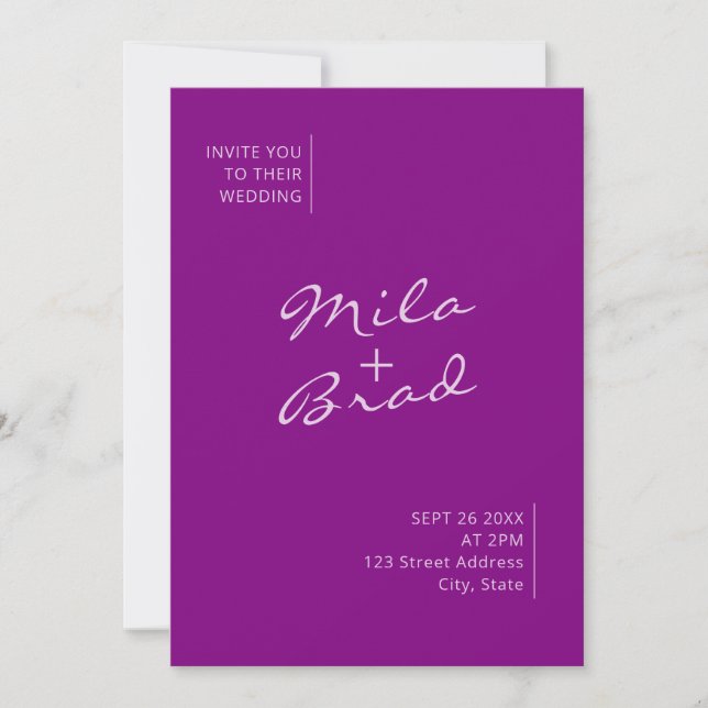 Modern Simple Elegant  Purple Wedding Invitation (Front)