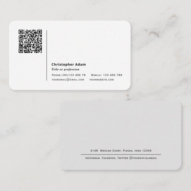 Modern Simple Elegant QR code Professional Busines Business Card (Front/Back)