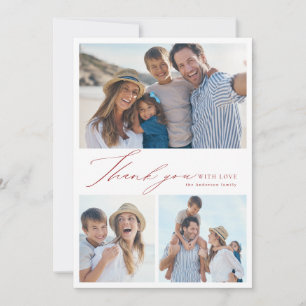 Modern simple elegant script 3 photo thank you holiday card