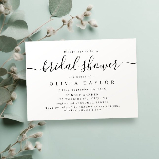 Modern simple elegant script bridal shower invitation (Modern simple elegant script bridal shower invitation)