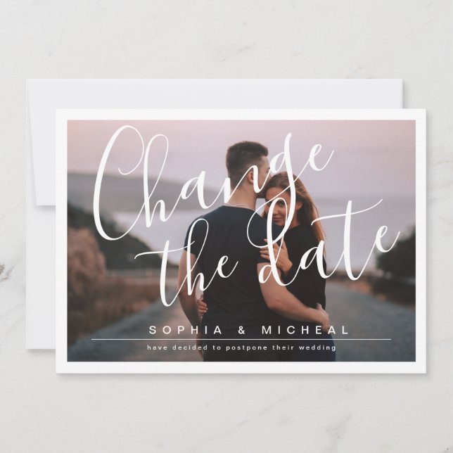 Modern simple elegant script photo postponement save the date (Front)