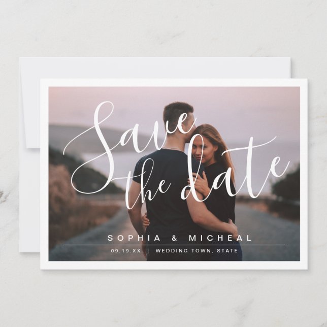 Modern simple elegant script photo save the date (Front)