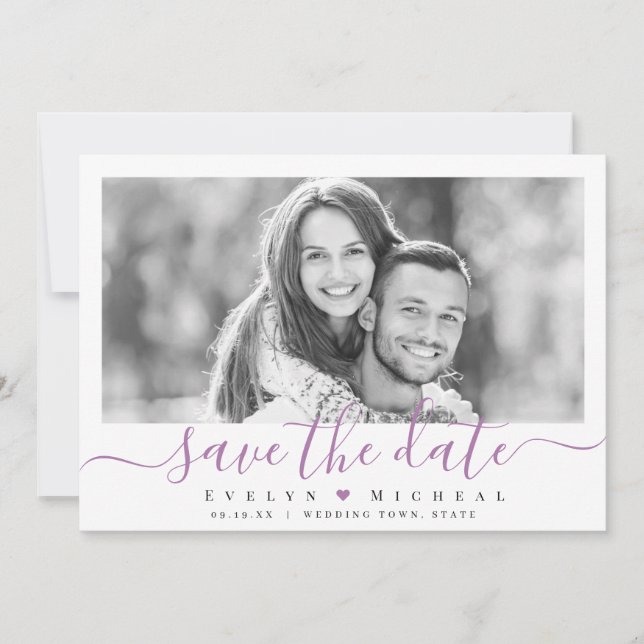 Modern simple elegant script photo save the date (Front)