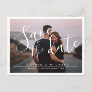 Modern simple elegant script photo save the date postcard