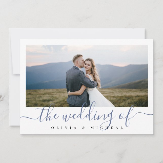 Modern simple elegant script photo wedding invitation (Front)