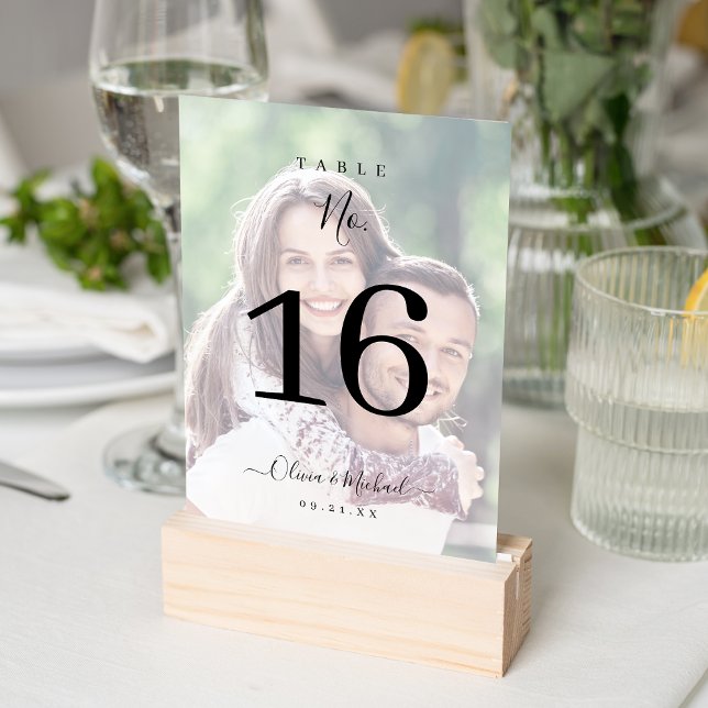 Modern simple elegant script photo wedding table number (Modern simple elegant script photo wedding table number)