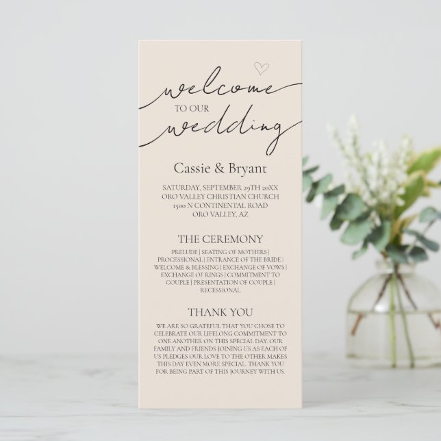 Modern Simple Elegant Script Wedding Program (Standing Front)