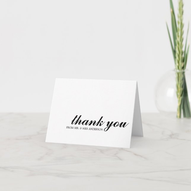 Modern Simple Elegant Script Wedding Thank You Note Card (Front)