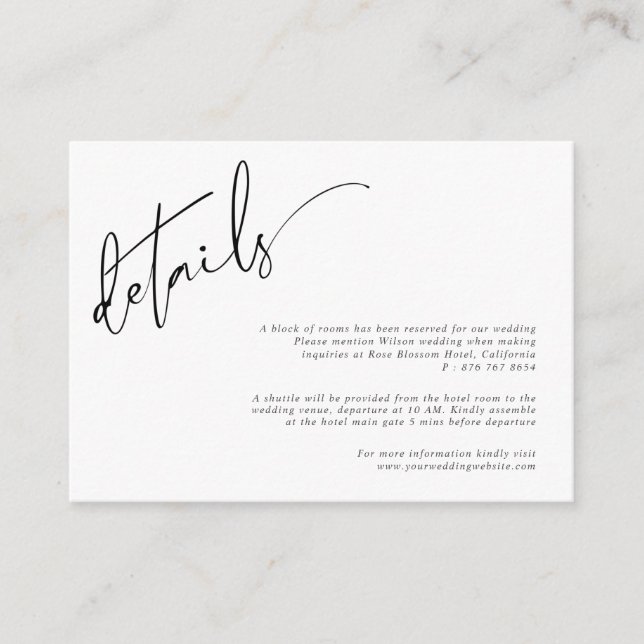 Modern Simple Elegant Stylish Script Wedding Enclosure Card (Front)