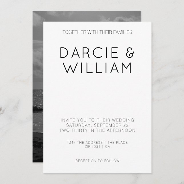 Modern Simple Elegant Wedding Personalised Photo Invitation (Front/Back)