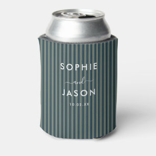 Modern Simple Elegant Wedding Script Striped Can Cooler