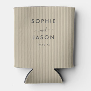 Modern Simple Elegant Wedding Script Striped Can Cooler