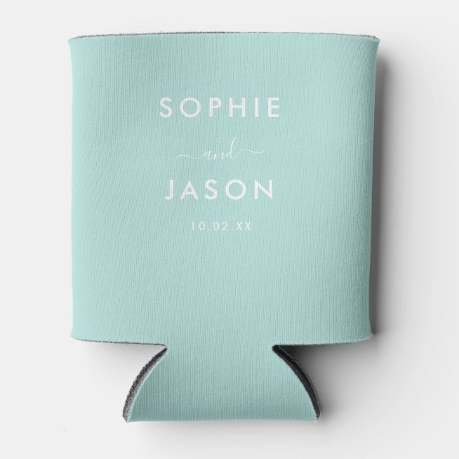 Modern Simple Elegant Wedding Script tropical Can Cooler (Front)