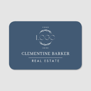 Modern simple Elegant your logo Navy Blue Name Tag