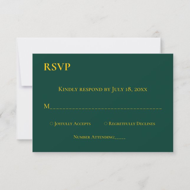 Modern Simple Emerald Green Gold Chic Wedding RSVP Card (Front)