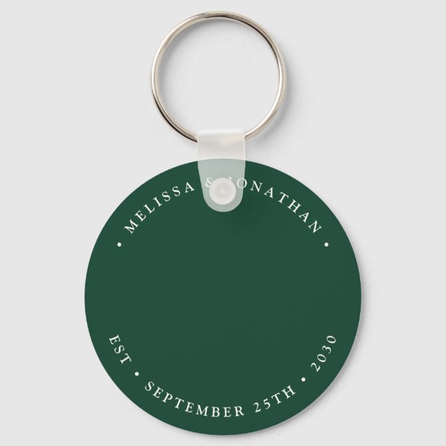 Modern Simple Emerald Green Photo Wedding Favour Key Ring (Front)