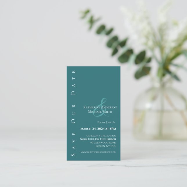 Modern Simple Emerald Green-Save the Date- Business Card (Standing Front)