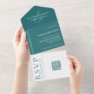 Modern Simple Emerald Green Wedding-QR code- All In One Invitation
