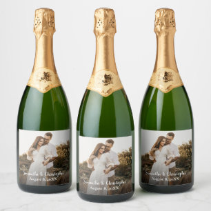 Modern Simple Engagement Photo wedding Favor  Sparkling Wine Label