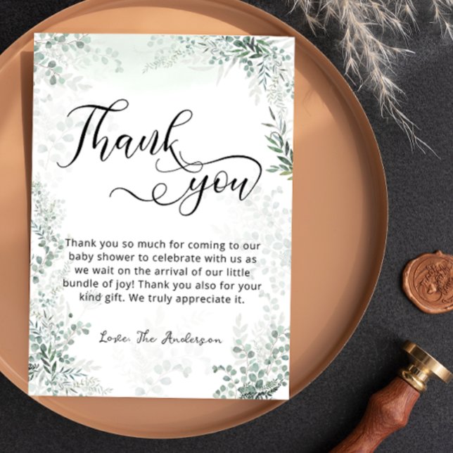 Modern Simple Eucalyptus Greenery Baby Shower Thank You Card (Creator Uploaded)