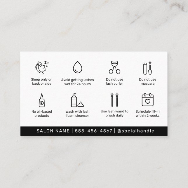 Modern Simple Eyelash Extensions Lash Aftercare Business Card (Back)
