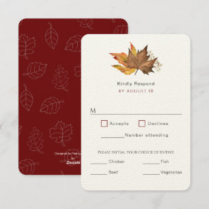 Modern Simple Fall Autumn Leaves, Garden wedding RSVP Card