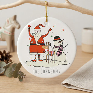 Modern Simple Family Name Santa Snowman Christmas Ceramic Tree Decoration