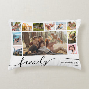 Modern Simple Family Photo Collage Decorative Cushion
