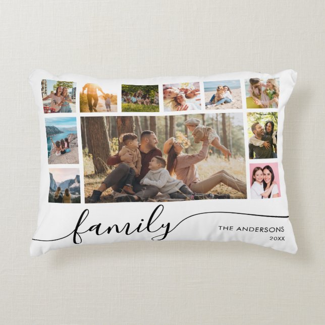Modern Simple Family Photo Collage Decorative Cushion (Front)