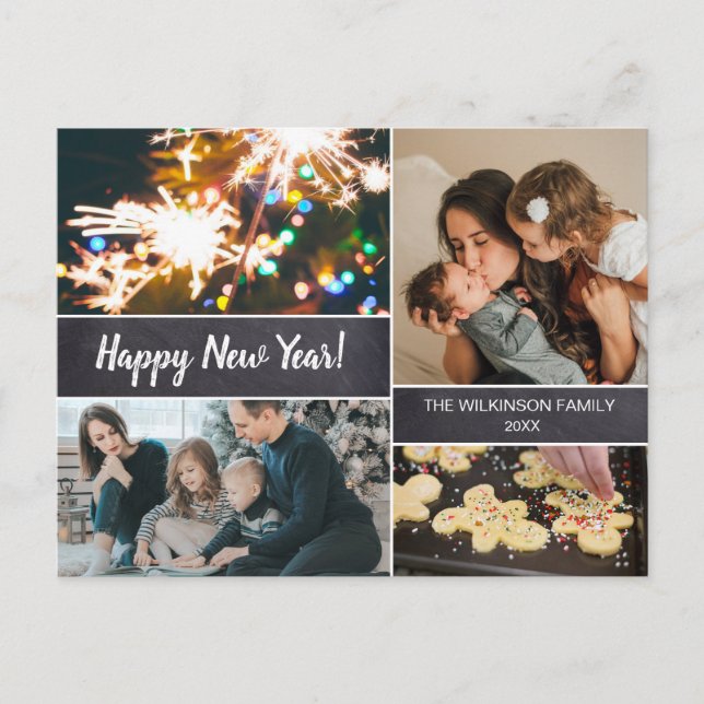 Modern Simple Family Photo Collage Happy New Years Holiday Postcard (Front)