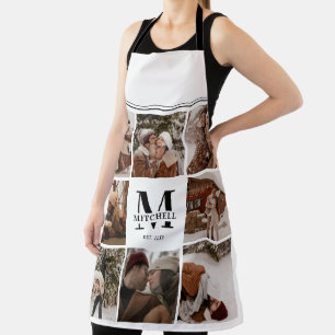 Modern Simple Family Photo Collage   Monogram Gift Apron