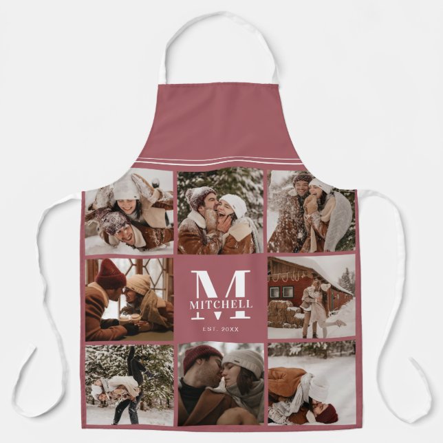 Modern Simple Family Photo Collage | Monogrammed Apron (Front)
