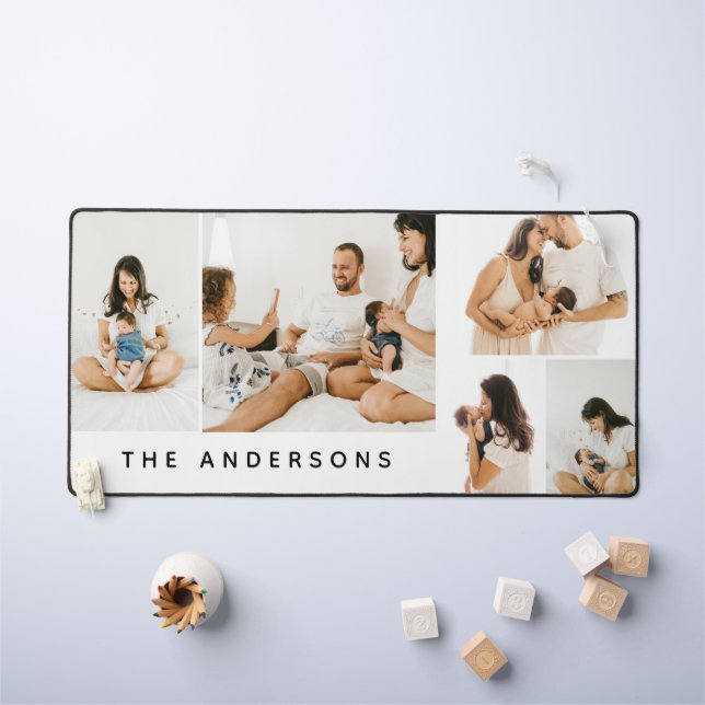 Modern Simple Family Photo Collage Name Desk Mat (Kids Table)