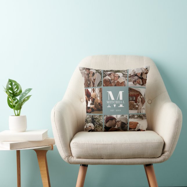 Modern Simple Family Photo Collage Sage Green Cushion (Chair)