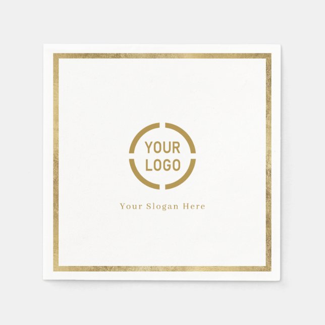 Modern simple faux gold border company logo napkin (Front)