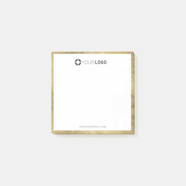 Modern simple faux gold border company logo post-it notes (Front)
