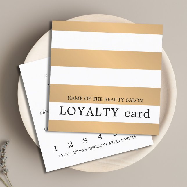Modern Simple Faux Gold White Stripes Beauty Loyalty Card (Creator Uploaded)