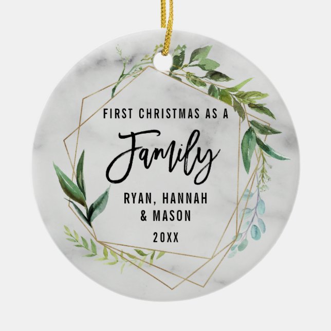 Modern Simple First Christmas As A Family Ceramic Tree Decoration (Front)