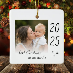 Modern Simple First Christmas As Auntie Photo Ceramic Ornament
