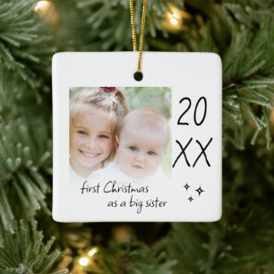 Modern Simple First Christmas As Big Sister Photo Ceramic Ornament